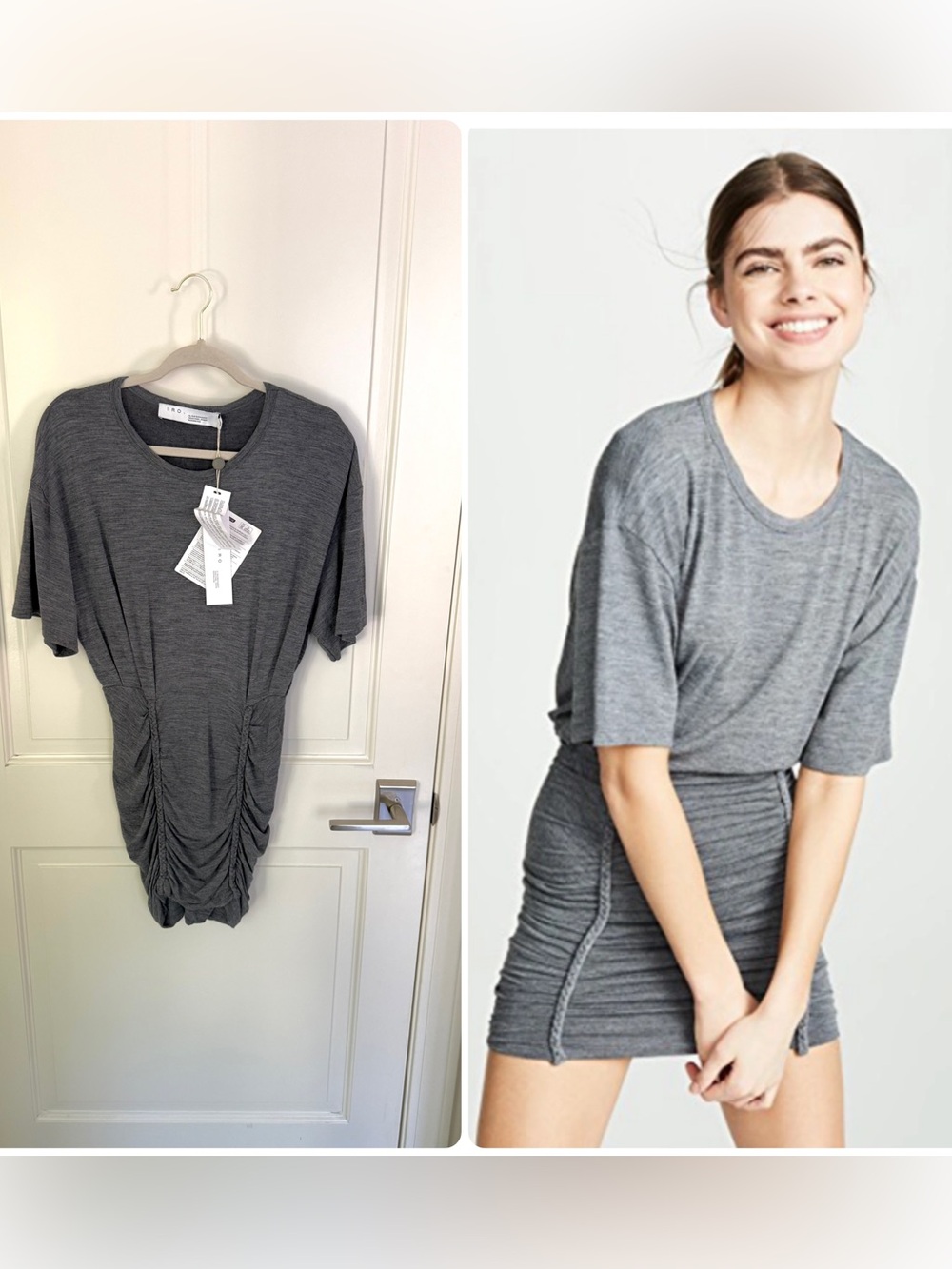 IRO Speedy Mini Dress Grey Heather Wool Blend Women’s Small - New with Tags